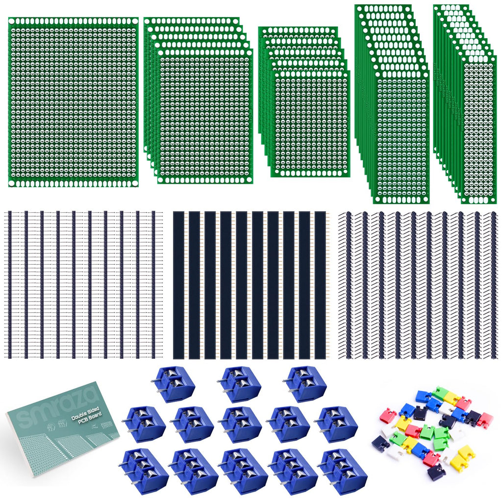 104Pcs Double Sided PCB Board Kit, Prototype Boards for DIY Soldering and Electronic Project Circuit Boards Compatible with Arduino Kits, 30PCS 40 Pin 2.54Mm Male and Female Header Connector