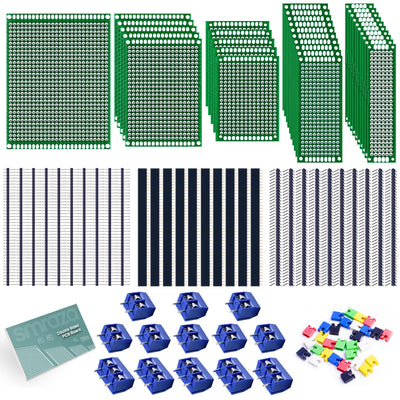 104Pcs Double Sided PCB Board Kit, Prototype Boards for DIY Soldering and Electronic Project Circuit Boards Compatible with Arduino Kits, 30PCS 40 Pin 2.54Mm Male and Female Header Connector