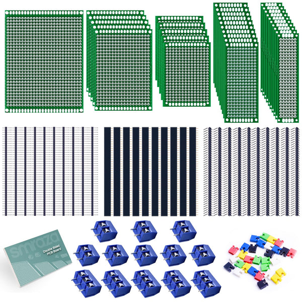 104Pcs Double Sided PCB Board Kit, Prototype Boards for DIY Soldering and Electronic Project Circuit Boards Compatible with Arduino Kits, 30PCS 40 Pin 2.54Mm Male and Female Header Connector