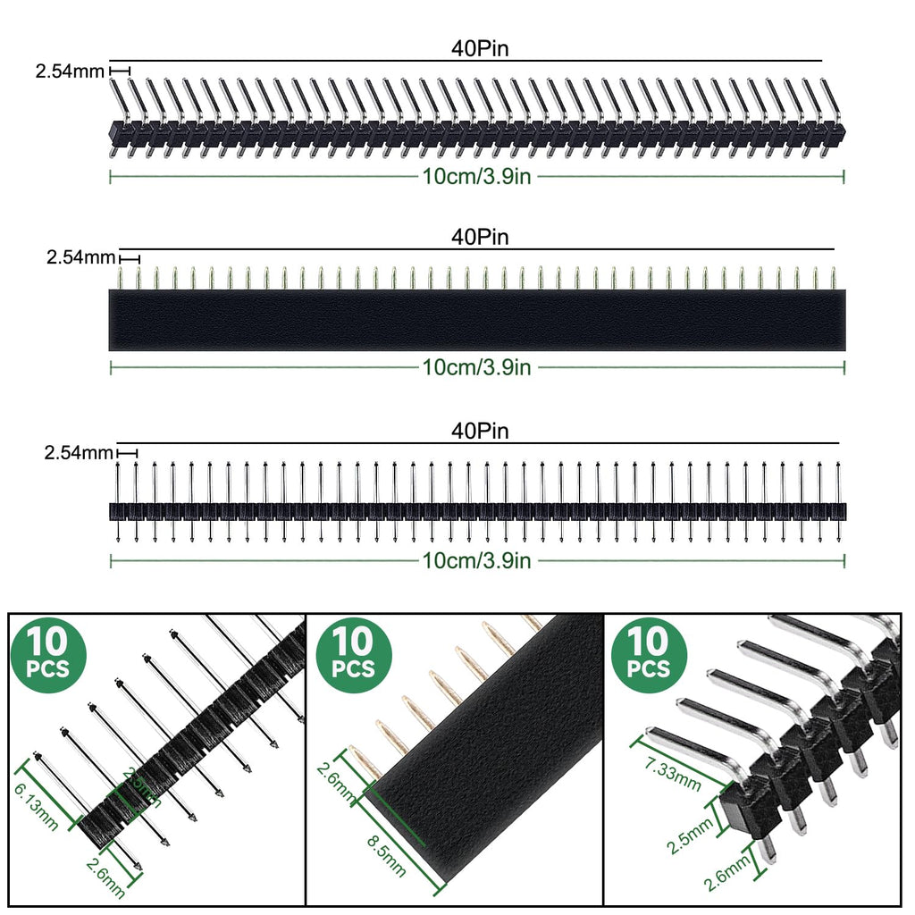 104Pcs Double Sided PCB Board Kit, Prototype Boards for DIY Soldering and Electronic Project Circuit Boards Compatible with Arduino Kits, 30PCS 40 Pin 2.54Mm Male and Female Header Connector