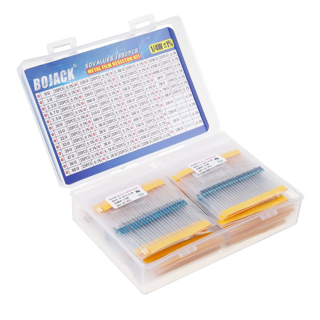 50 Values 1350 Pcs Resistor Kit 0 Ohm-5.6M Ohm with 1% 1/4W Metal Film Resistors Assortment