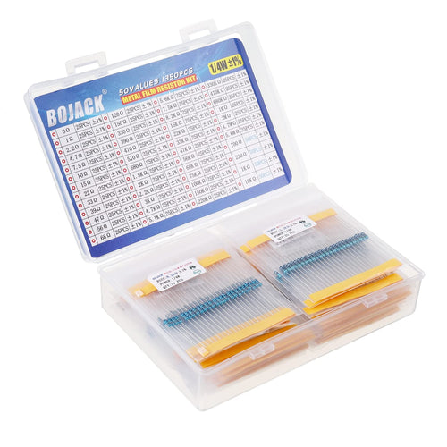 50 Values 1350 Pcs Resistor Kit 0 Ohm-5.6M Ohm with 1% 1/4W Metal Film Resistors Assortment